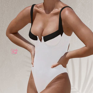 PREORDER Solid Contrast One Piece Monokini - White