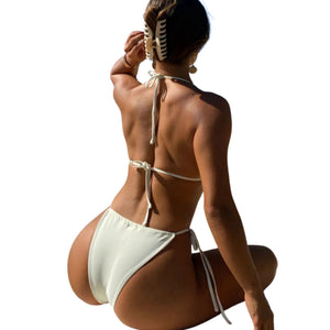 PREORDER Triangle Metal Ring Cheeky 2 Piece Bikini - Light Beige