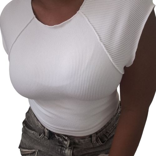White Ribbed Knit Stretch Short Sleeve Slim Fit Crop Top