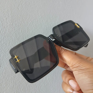 Black Oversized Gold Star Square Frame Sunglasses - Stella