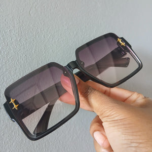 Black Gradient Oversized Gold Star Square Frame Sunglasses - Stella