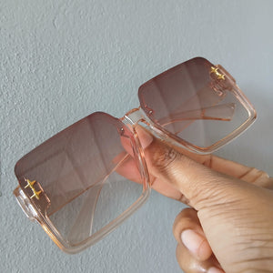 Champagne Gradient Oversized Gold Star Square Frame Sunglasses - Stella