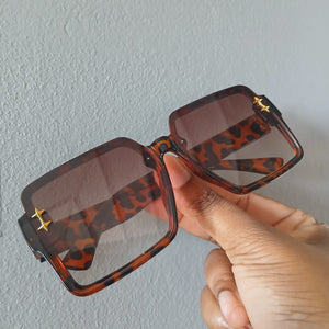 Leopard Gradient Oversized Gold Star Square Frame Sunglasses - Stella