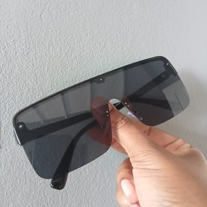 Black Oversized Rimless Flat Top Shield Sunglasses - Nova