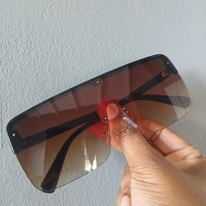 Brown Gradient Oversized Rimless Flat Top Shield Sunglasses - Nova