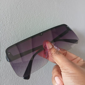 Black Gradient Oversized Rimless Flat Top Shield Sunglasses - Nova