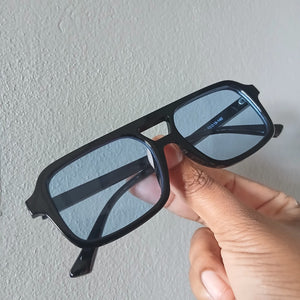 Black Blue Lens Retro Top Bar Small Frame Sunglasses - Farrah