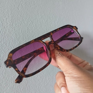 Tortoiseshell Purple Gradient Retro Top Bar Small Frame Sunglasses - Farrah