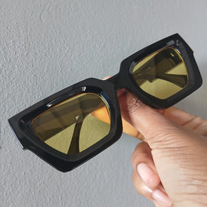 Black Yellow Lens Boxy Angled Flat Top Sunglasses - Roxxy