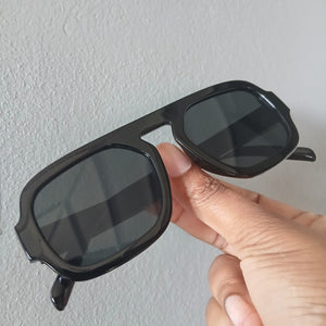 Black Flat Top Blocky Bridgeless Sunglasses - Stevie
