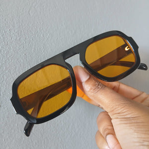 Black Orange Lens Flat Top Blocky Bridgeless Sunglasses - Stevie