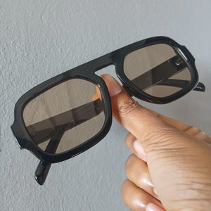 Black Tea Lens Flat Top Blocky Bridgeless Sunglasses - Stevie