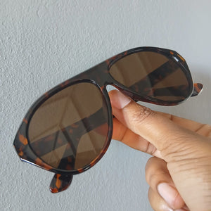 Dark Leopard Oversized Flat Brow Aviator Sunglasses - Rosha