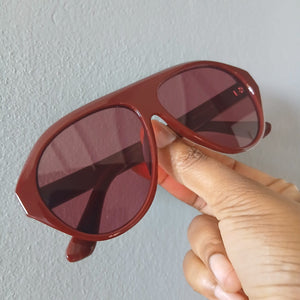 Maroon Oversized Flat Brow Aviator Sunglasses - Rosha