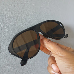 Dark Brown Oversized Flat Brow Aviator Sunglasses - Rosha
