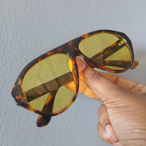 Leopard Yellow Lens Oversized Flat Brow Aviator Sunglasses - Rosha