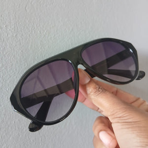 Black Gradient Oversized Flat Brow Aviator Sunglasses - Rosha