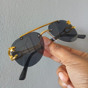 Black Gold Tone Panther Rimless Sunglasses - Zari
