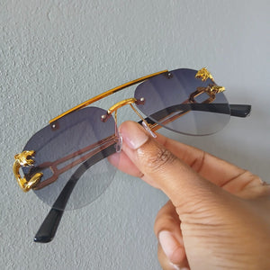 Black Gradient Gold Tone Panther Rimless Sunglasses - Zari
