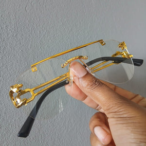 Clear Gold Tone Panther Rimless Sunglasses - Zari