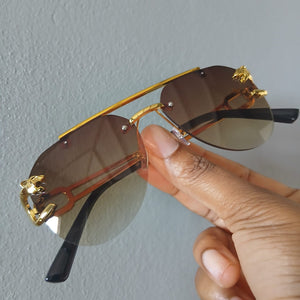 Brown Gradient Gold Tone Panther Rimless Sunglasses - Zari