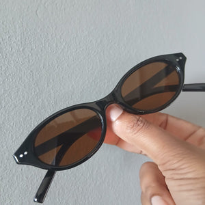 Brown Lens Small Retro Oval Frame Sunglasses - Gigi