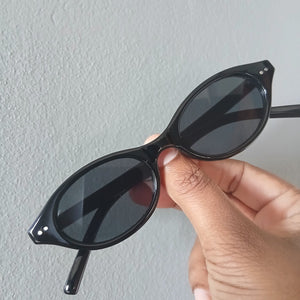 Black Small Retro Oval Frame Sunglasses - Gigi