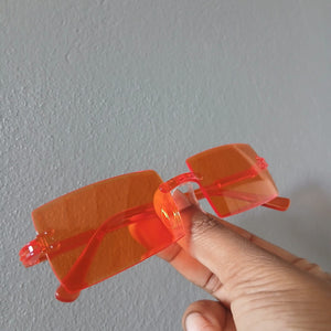 Orange Lightweight Y2K Rectangle Rimless Frame Sunglasses - Alizay