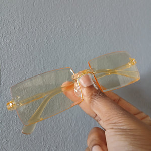 Honey Gold Lightweight Y2K Rectangle Rimless Frame Sunglasses - Alizay