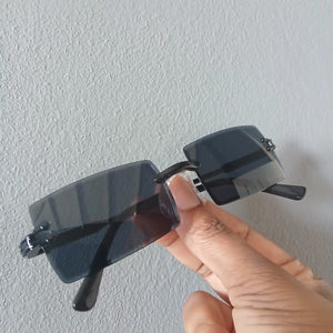 Black Lightweight Y2K Rectangle Rimless Frame Sunglasses - Alizay