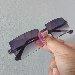 Black Clear Gradient Lightweight Y2K Rectangle Rimless Frame Sunglasses - Alizay