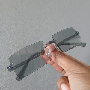 Grey Lightweight Y2K Rectangle Rimless Frame Sunglasses - Alizay