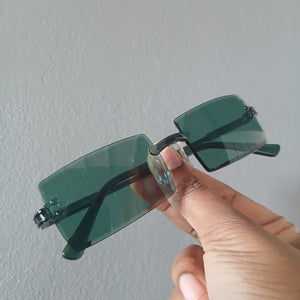 Pine Green Lightweight Y2K Rectangle Rimless Frame Sunglasses - Alizay