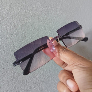 Black Pink Gradient Lightweight Y2K Rectangle Rimless Frame Sunglasses - Alizay