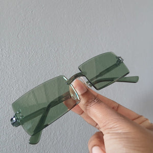 Sage Green Lightweight Y2K Rectangle Rimless Frame Sunglasses - Alizay