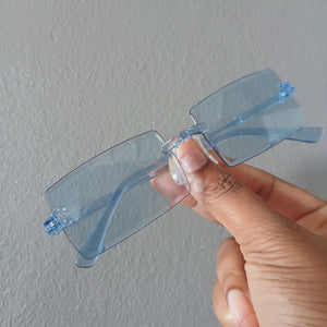 Light Blue Lightweight Y2K Rectangle Rimless Frame Sunglasses - Alizay