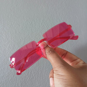 Hot Pink Lightweight Y2K Rectangle Rimless Frame Sunglasses - Alizay