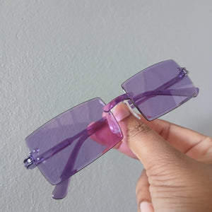 Violet Lightweight Y2K Rectangle Rimless Frame Sunglasses - Alizay