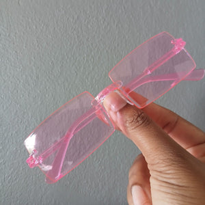 Light Pink Lightweight Y2K Rectangle Rimless Frame Sunglasses - Alizay