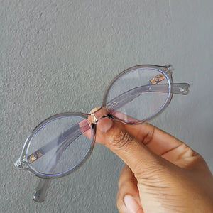 Grey Retro Small Oval Frame Clear Glasses - Kora