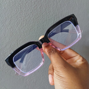 Black and Light Pink Gradient Thick Frame Clear Glasses - Clarice