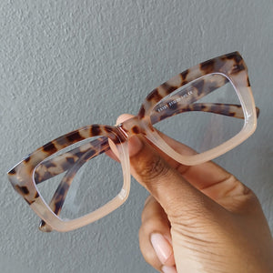 Light Leopard Gradient Thick Frame Clear Glasses - Clarice
