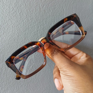 Dark Leopard Thick Frame Clear Glasses - Clarice