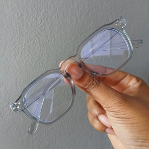 Grey Small Geometric Frame Clear Glasses - Faye
