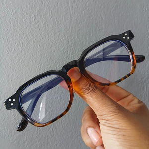 Black Tortoiseshell Gradient Small Geometric Frame Clear Glasses - Faye