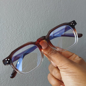 Dark Brown Gradient Small Geometric Frame Clear Glasses - Faye