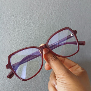 Maroon Modern Angled Skinny Frame Clear Glasses - Gemma