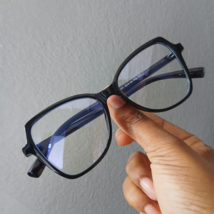 Black Modern Angled Skinny Frame Clear Glasses - Gemma