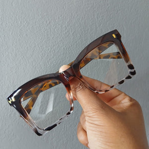 Brown Leopard Gradient Square Oversized Frame Clear Glasses - Valeria
