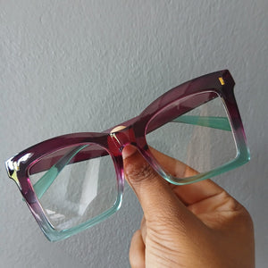Violet Mint Gradient Square Oversized Frame Clear Glasses - Valeria